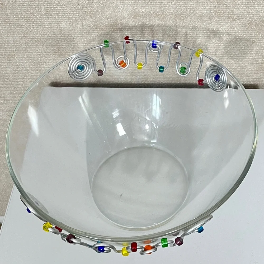 Dary Rees‎ Large 11 Inch Glass Wire Beaded Serving Mixing Bowl